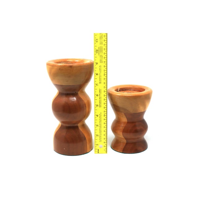 Vintage Mid Century Handmade Wooden Candle Holders - a Set For Sale - Image 9 of 10