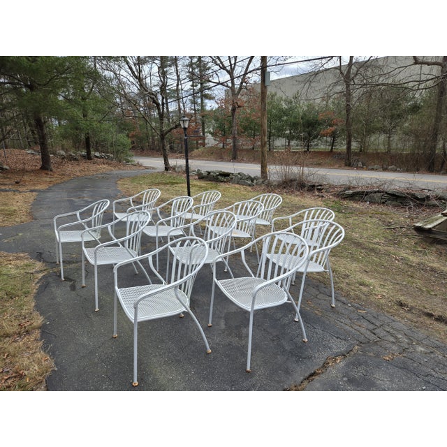 White Vintage Woodard Wrought Iron Valencia Outdoor Patio Chairs - Set of 12 For Sale - Image 8 of 12