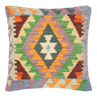 Shabby Chic Turkish Darcel Hand Woven Kilim Throw Pillow For Sale