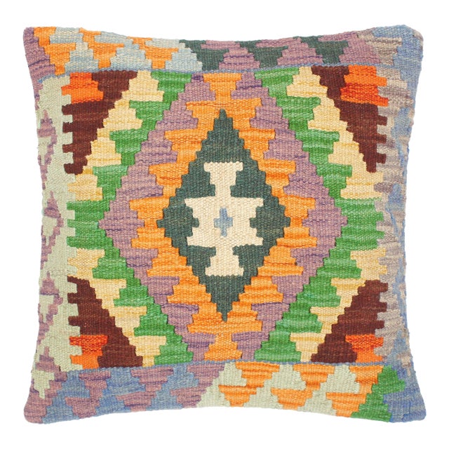 Shabby Chic Turkish Darcel Hand Woven Kilim Throw Pillow For Sale