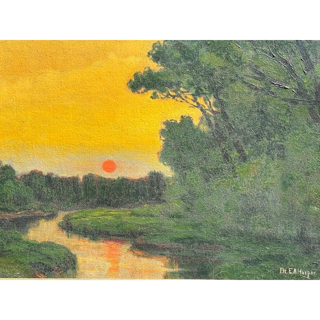 Early 20th C. American Luminist Original Oil on Canvas - Artist Signed, Original Frame For Sale - Image 6 of 11