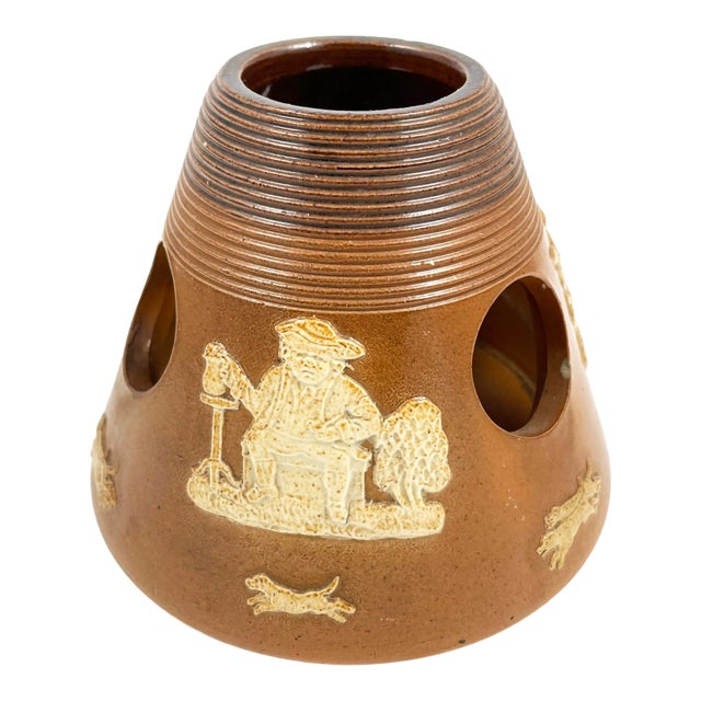 Antique Royal Doulton Harvest Stoneware Match Striker – Drinking & Smoking Men With Dogs, English Country Ceramic Tobacciana For Sale