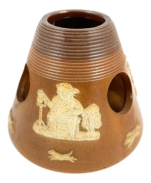Antique Royal Doulton Harvest Stoneware Match Striker – Drinking & Smoking Men With Dogs, English Country Ceramic Tobacciana