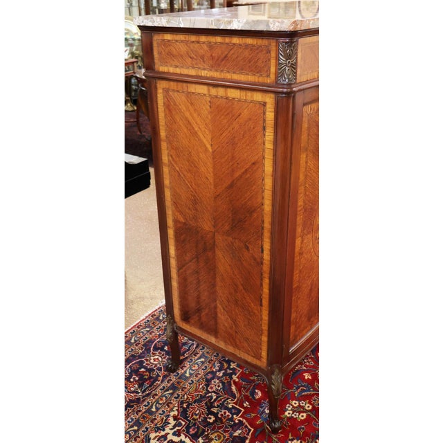 French Louis XV Style Walnut Inlaid Marble Top Dresser High Chest Circa 1920's For Sale In New York - Image 6 of 18
