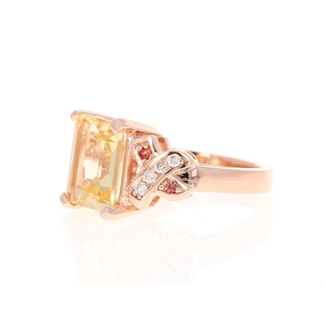 3.93 Carat Citrine Sapphire Diamond Rose Gold Bridal Ring For Sale - Image 4 of 8