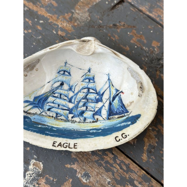 Vintage Folk Art Hand-Painted "Us Eagle c.g." Clam Shell, Circa 1950s For Sale - Image 9 of 10