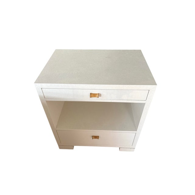 Pr Lacquered Grasscloth Nightstands W" Bamboo Pulls For Sale - Image 4 of 12