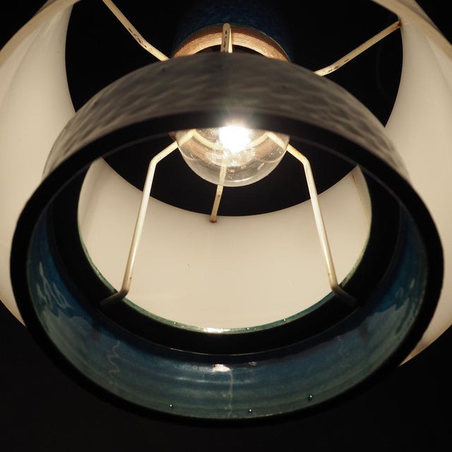 Danish Modern Blue Relief Glazed Pendant Lamp by Nils Kähler for Hak, 1960s For Sale - Image 10 of 12