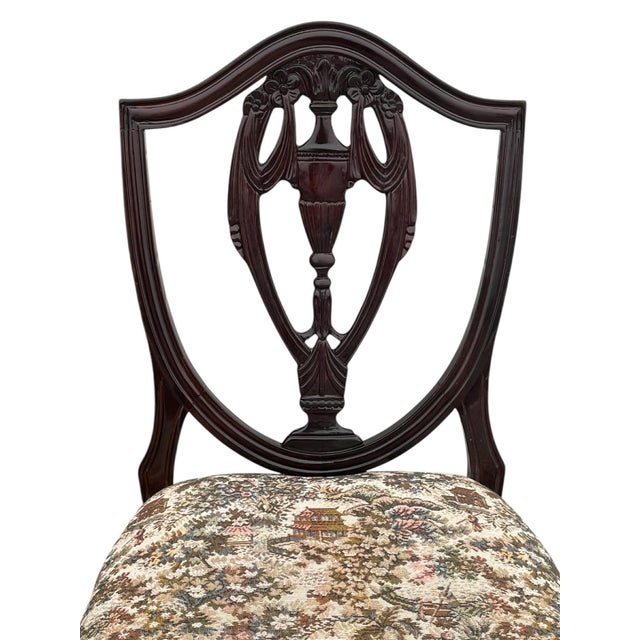 Vtg. Mahogany Hepplewhite Style Shield Back Dining Chairs -Set of 6 For Sale - Image 12 of 16