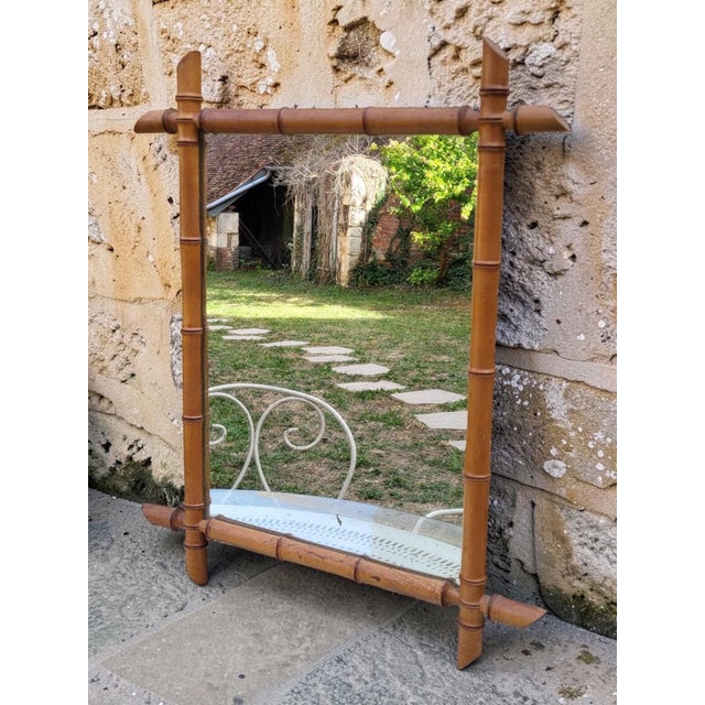 Brown Antique Mirror in Bamboo Frame, 1890s For Sale - Image 8 of 8