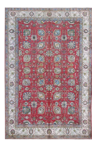 Large Vintage Tabriz Rug With All-Over Motif Design in Reds and Ivory 11'2 X 17