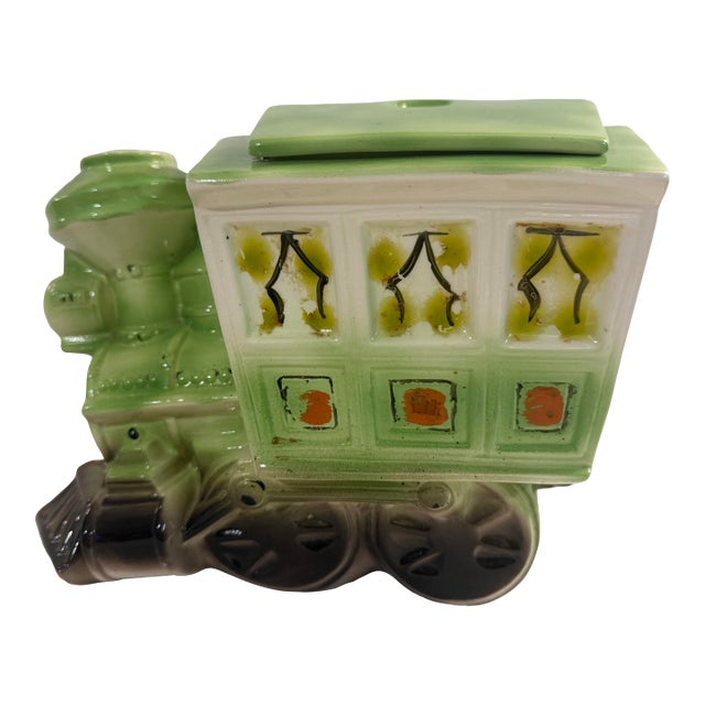 1950s Maurice of California Green & White Ceramic Train Cookie Jar For Sale