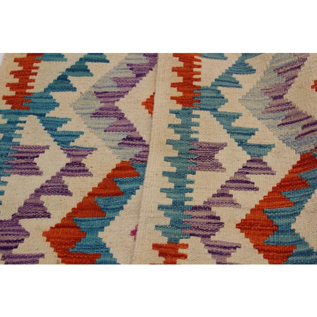 Textile Caucasian Kilim Beige Blue Wool Rug - 3'2" X 4'9" For Sale - Image 7 of 7