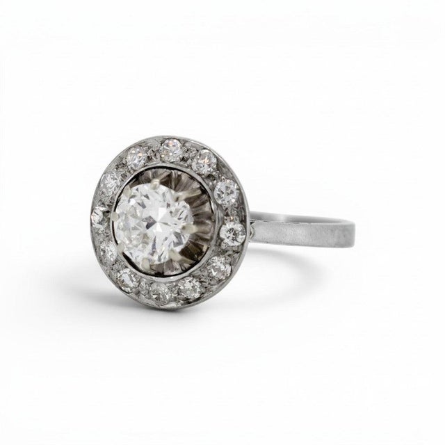 Early 20th Century Antique Art Deco Halo Ring, Old-Cut Diamonds | Circa 1930, Size 5.5 For Sale - Image 5 of 6
