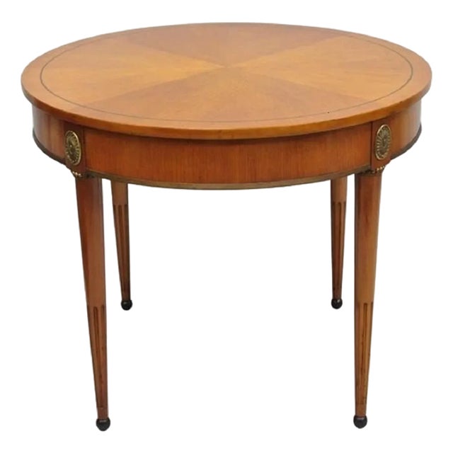 Late 20th Century John Scalia French Empire Style Round Cherry Wood Bouillotte Lamp Side Table For Sale