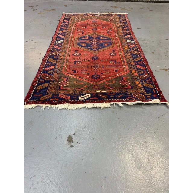 Vintage Orange, Red, Blue Hamadan Wool Rug For Sale - Image 4 of 4