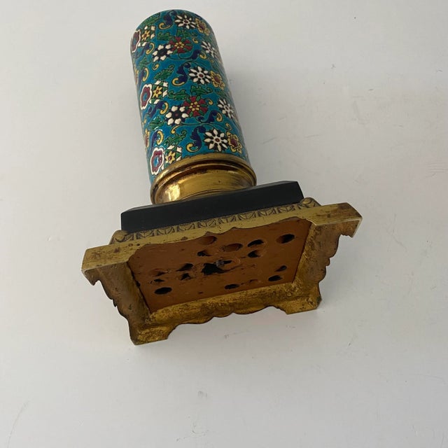 Antique French Longwy Enameled Floral Oil Lamp Base, Late 19th Century For Sale In Richmond - Image 6 of 9