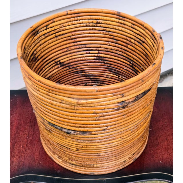 1950s 1950s Gabriella Crespi Style Pencil Reeded Rattan Planter For Sale - Image 5 of 12