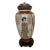 1930s Asian Ceramic + Wood Satsuma Crackle Glaze Hand Painted 32" Lamp For Sale