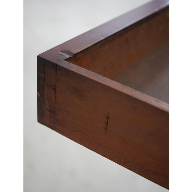 19th Century English Antique 2 Drawer Mahogany Leather Top Writing Desk For Sale - Image 5 of 17