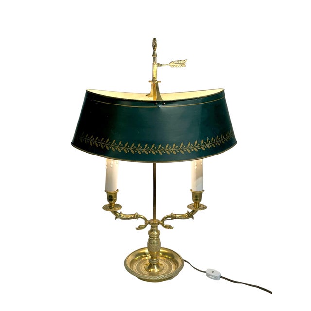 Elegant and timeless, this French Empire-bouillotte lamp features a beautifully patinated gilt brass base paired with a...