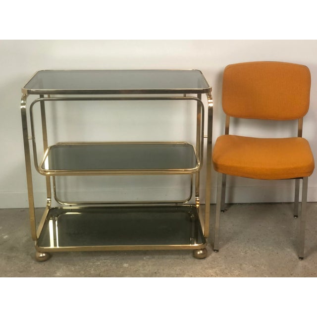 Mid-Century Modern Italian Rolling Trolley in Gold Metal, 1980s For Sale - Image 3 of 10