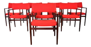 Mid 20th Century Set of Eight Erik Worts "Erika" Armchairs in Rosewood + Crimson Wool