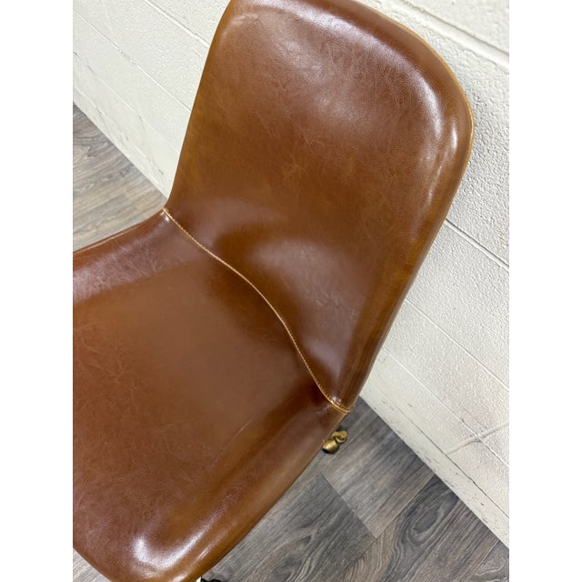World Market Marina Cognac Brown Faux Leather Adjustable Swivel Office Chair For Sale - Image 9 of 14
