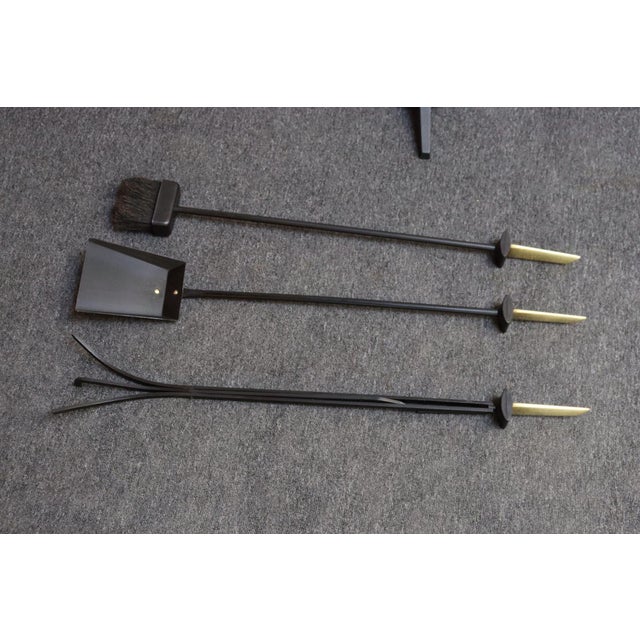 Mid-Century Modern Polished Brass and Iron Fireplace Tool Set by Donald Deskey For Sale - Image 9 of 18