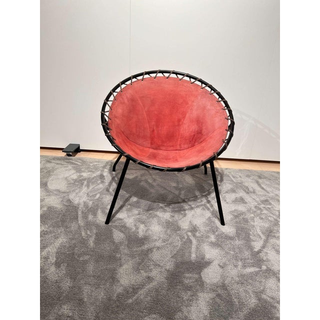 Mid-Century Modern Balloon Lounge Chair in Red Suede & Metal by Hans Olsen For Sale - Image 3 of 18