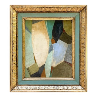 Contemporary Abstract Oil Painting in Vintage Painted Blue Frame For Sale
