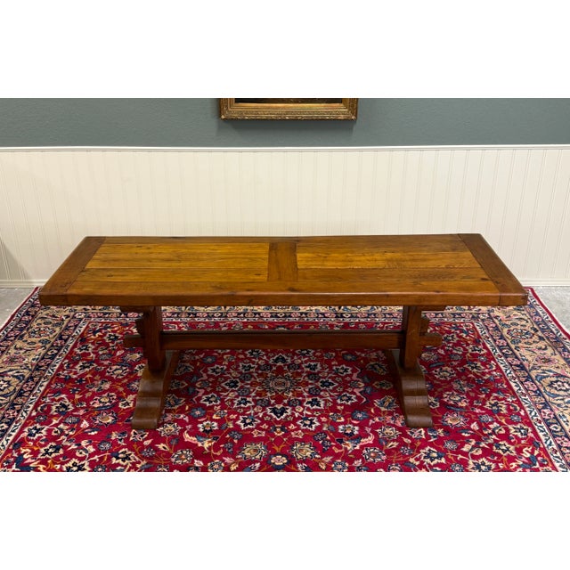 Antique French Country Farm Dining Table Farmhouse Trestle Base Oak c.1900-1920s For Sale - Image 17 of 18