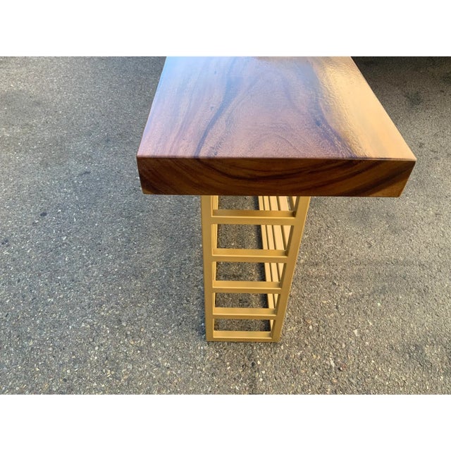 Mid Century Style Walnut Console With Iron Base For Sale In San Diego - Image 6 of 6