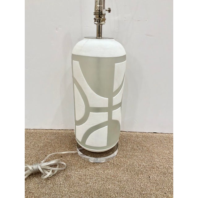 2010s Currey & Co Carved Glass Lamp For Sale - Image 5 of 5