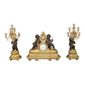 19th Century Figural French Bronze Mantel Clock Set Millard D Paris Japy Freres
