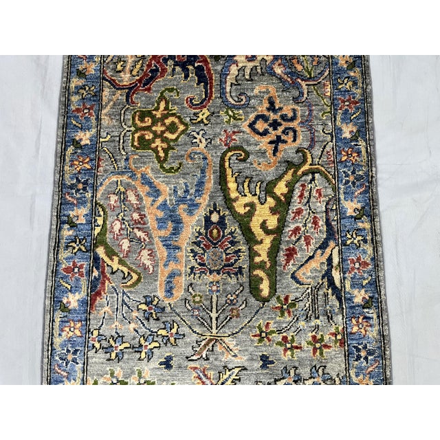Gray & Blue Chobi Wool Runner Rug, Persian Bijar Floral Design, 2′7″ × 9′8″ For Sale - Image 9 of 15