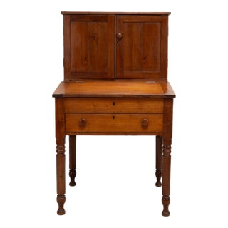 Antique Two Piece Slant Front Secretary Desk With Fitted Interior For Sale