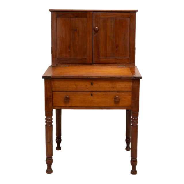 Antique Two Piece Slant Front Secretary Desk With Fitted Interior For Sale