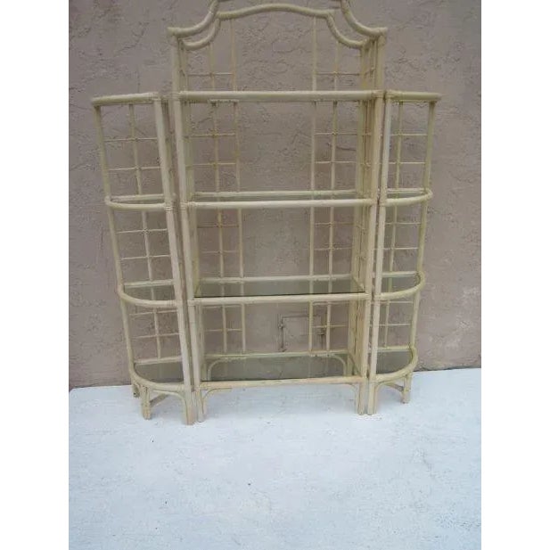 Wood 1980s Coastal Style Natural Wicker Rattan Pagoda Etagere For Sale - Image 7 of 13