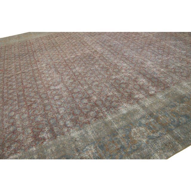 1900 - 1909 Handmade Rust Wool Rug Antique Persian Tabriz With Allover Motif For Sale - Image 5 of 9