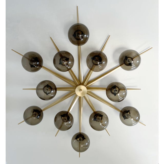 Fabio Ltd 21st Century Star Satin Brass Smoky Murano Flush Mount by Fabio LTD For Sale - Image 4 of 9