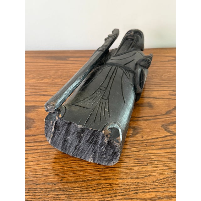Large Antique Early 20th Century Chinese Wooden Shou Zing Statue, the Chinese God of Longevity For Sale - Image 11 of 12