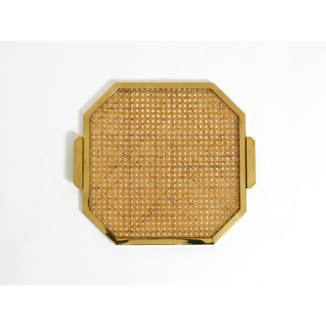 Octagonal Acrylic Glass, Wicker and Brass Serving Tray in the style of Christian Dior, Italy, 1970s For Sale - Image 4 of 18
