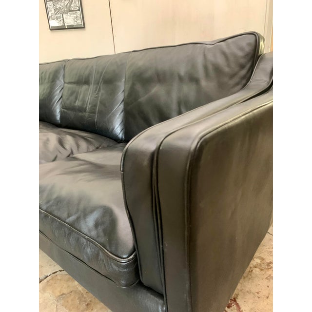 Black Mid 20th Century Danish Modern Beautiful Black Leather 3 Seat Sofa Wood Legs For Sale - Image 8 of 13