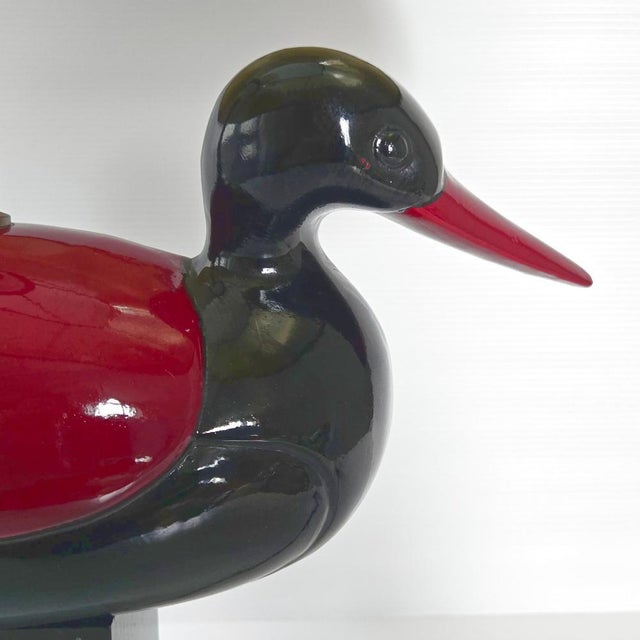 Vintage Italian Duck Table Lamp in Black and Burgundy Lacquered Wood, 1970s For Sale - Image 12 of 16