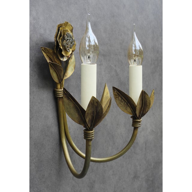 French Brutalist Style Floral Wall Lights, 1980s, Set of 2 For Sale - Image 4 of 9