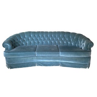 Blue Velvet Curved Tufted Sofa For Sale