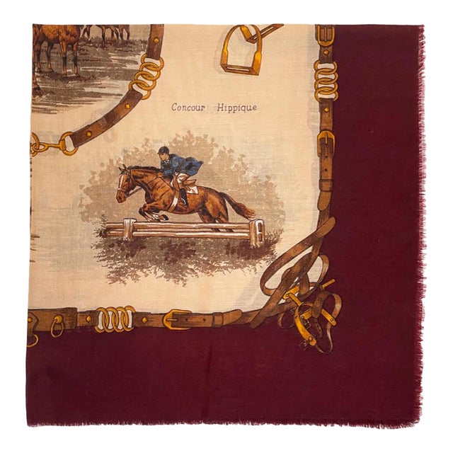 1980s Ralph Lauren Equestrian Themed Cashmere and Silk Scarf For Sale