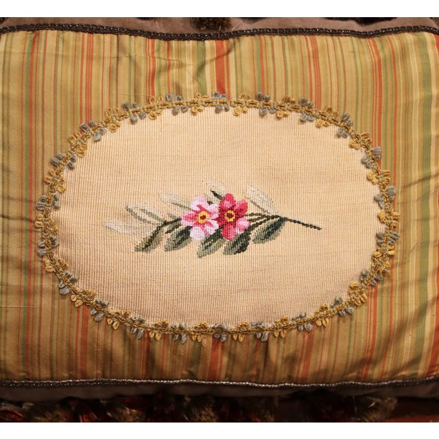 Textile Pair of 18th Century Aubusson Tapestry Fragment and Passementerie Lumbar Pillows For Sale - Image 7 of 9
