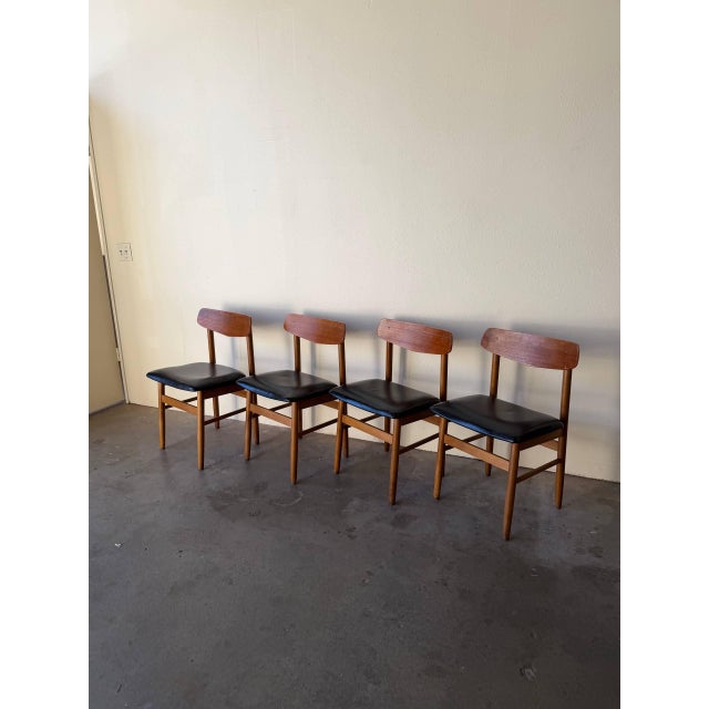 Set of 4 Danish Teak Dining Chairs With Black Leather Seats | Mid-Century Modern 1960s For Sale - Image 9 of 9